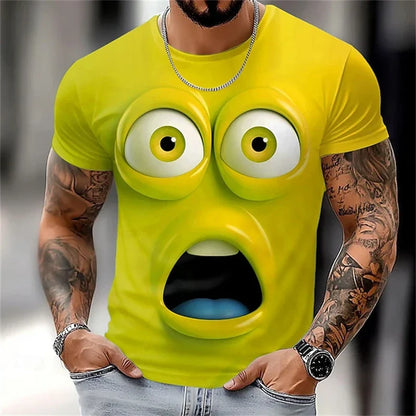 3D Funny Face T-Shirt - Men's Summer Casual Short Sleeve O-Neck Loose Streetwear Tee