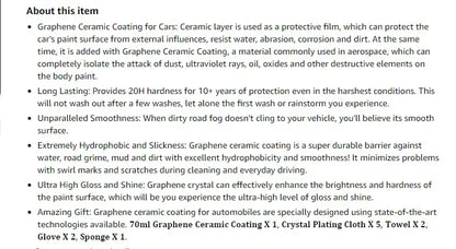 Graphene Ceramic Coating 20H/12H — Self-Healing UV Protection Car Detailing Coating for Long-Lasting Shine