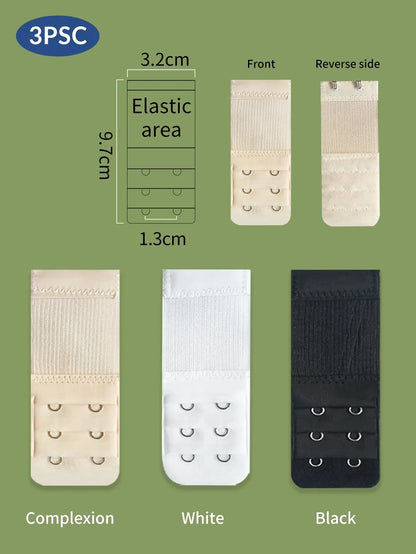 3PCS 2-Hook Bra Extender Straps – Elastic, Soft & Comfortable 3-Row Extension for Women’s Underwear Accessories