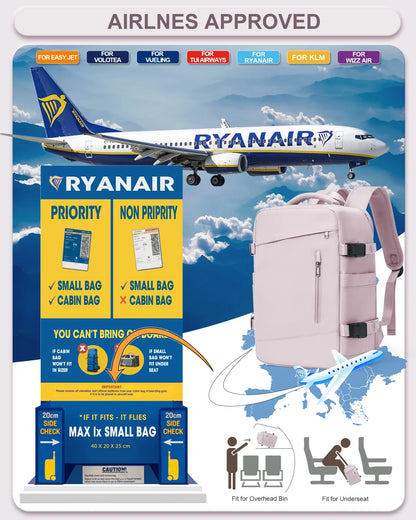 Women’s & Men’s Travel Backpack – Cabin Bag 40x20x25cm for Ryanair, Wizzair & Airplane Carry-On