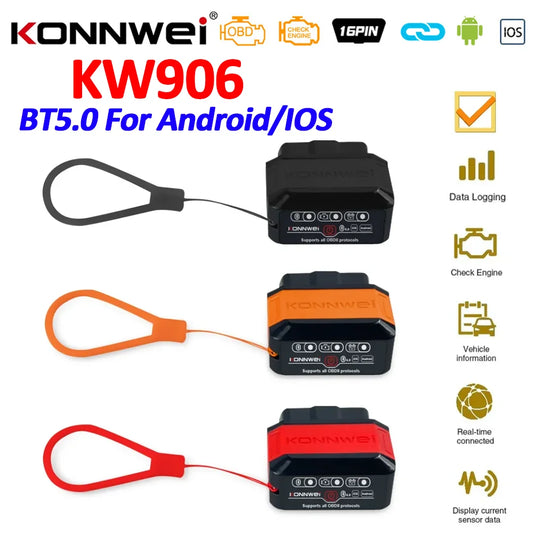 KONNWEI KW906 OBD2 Scanner – Bluetooth 5.0 ELM327 V1.5 Car Diagnostic Tool & Code Reader for Android/iOS