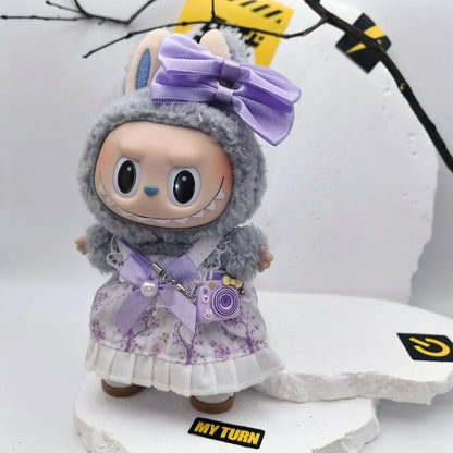 17cm Labubu POP MART Blind Box Doll Clothes – Cute Princess Dress with Suspenders Skirt (Clothes Only)