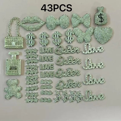 43PCS Luxury Charm Set — Diamond Bow, Perfume Bottle, Butterfly & Lip Decorations for Phone Case, Purse, and DIY Crafts