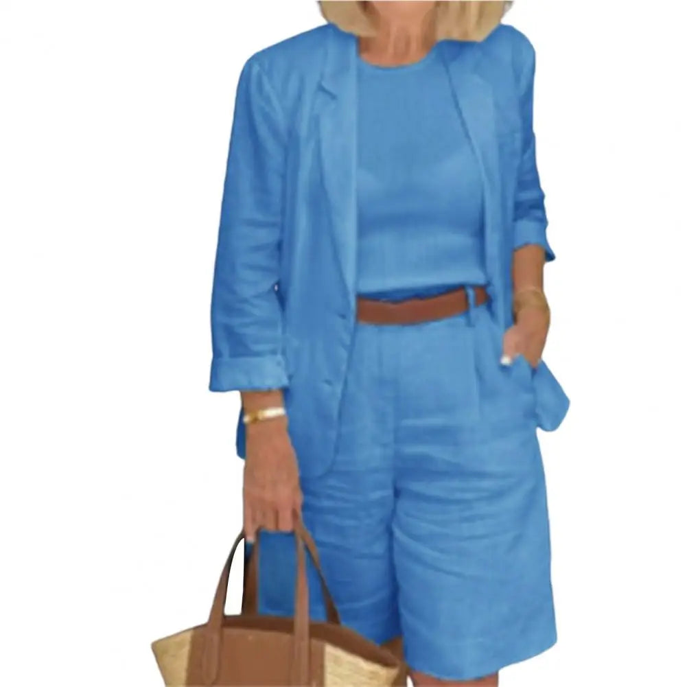 Women’s Cotton Linen 2 Piece Set - Lightweight Elastic Waist Shorts Summer Casual Outfit