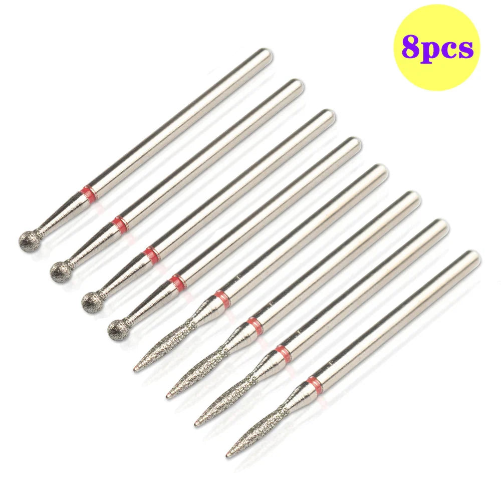 8pcs Diamond Nail Drill Bit Set - Rotary Electric Milling Cutters for Pedicure, Manicure, Cuticle Burr & Nail Tools Accessories
