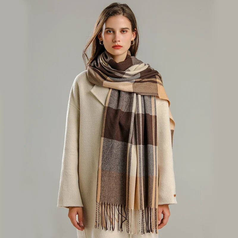 Warm Cashmere Blanket Scarf for Women - Fashionable Plaid Pashmina Shawl with Tassels, Thick Winter Wrap, Casual Poncho