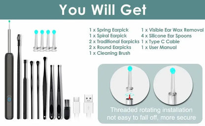 Wireless Smart Visual Ear Cleaner – 1296P Camera Otoscope Ear Wax Removal Health Care Kit