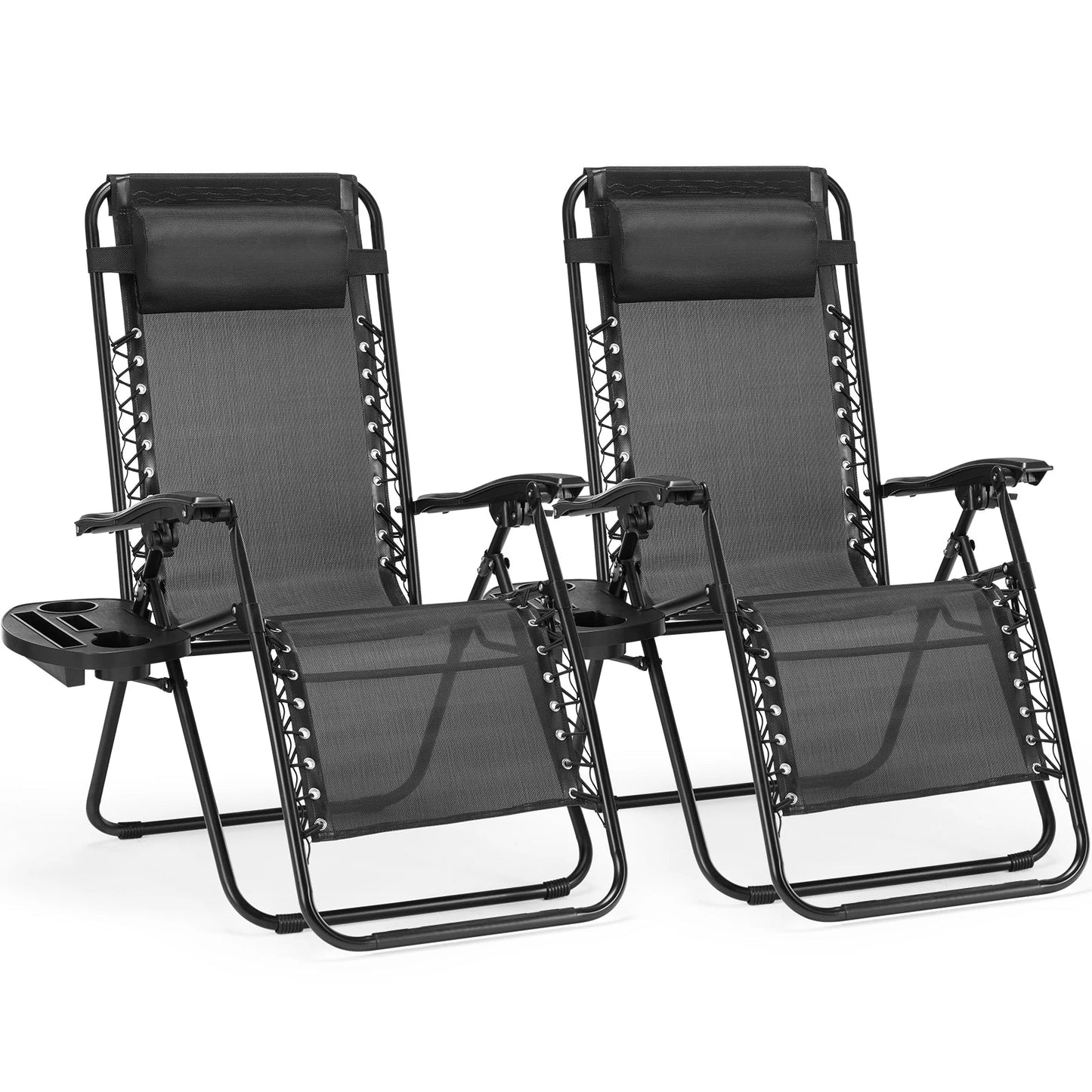 Zero Gravity Recliner Chairs Set of 2 — Portable Adjustable Outdoor Camping Patio Lounge with Cup Holders & Pillows