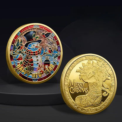 Christmas Commemorative Coin – Santa Claus Carriage & Boots Lucky Holiday Collectible Badge