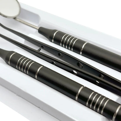 3pcs Dental Mouth Mirror Tweezers & Curved Probe Kit – Stainless Steel Oral Cleaning Instruments