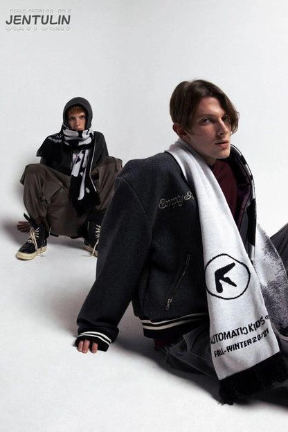 Men’s Y2K Black Knitted Scarf — Aphex Twin Goth Harajuku Streetwear Winter Shawl Unisex