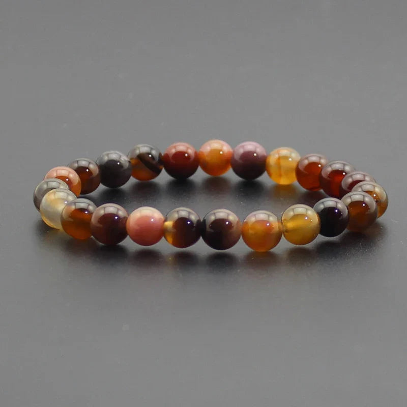 8mm Natural Stone Beaded Bracelet - Black Onyx Lava Tiger Eye Agate Quartz Chakra Yoga Energy Jewelry for Men & Women