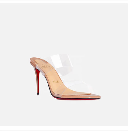 Red Sole Transparent High Heels — Summer PVC Open-Toe Handmade Women’s Sandals