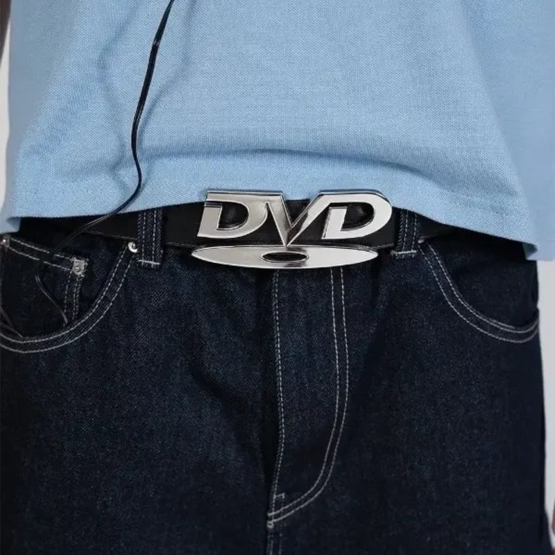 Unisex Vintage DVD Buckle Belt – Nostalgic Design Waist Strap for Jeans, Casual Fashion Belt for Men & Women