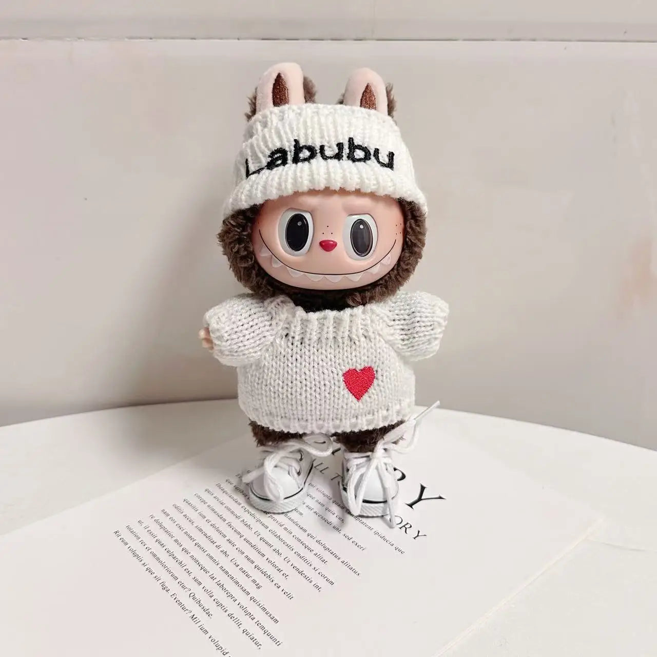 17cm Labubu Doll Clothes — Monster Outfit with Hat, Love Sweater & Casual Shoes for Sitting Party Accessories