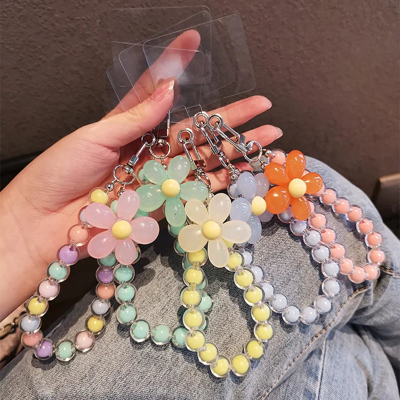 Colorful Macaron Round Bead Phone Anti-Lost Lanyard - Short Wrist Keychain Pendant, Women's Hand-Held Mobile Phone Chain