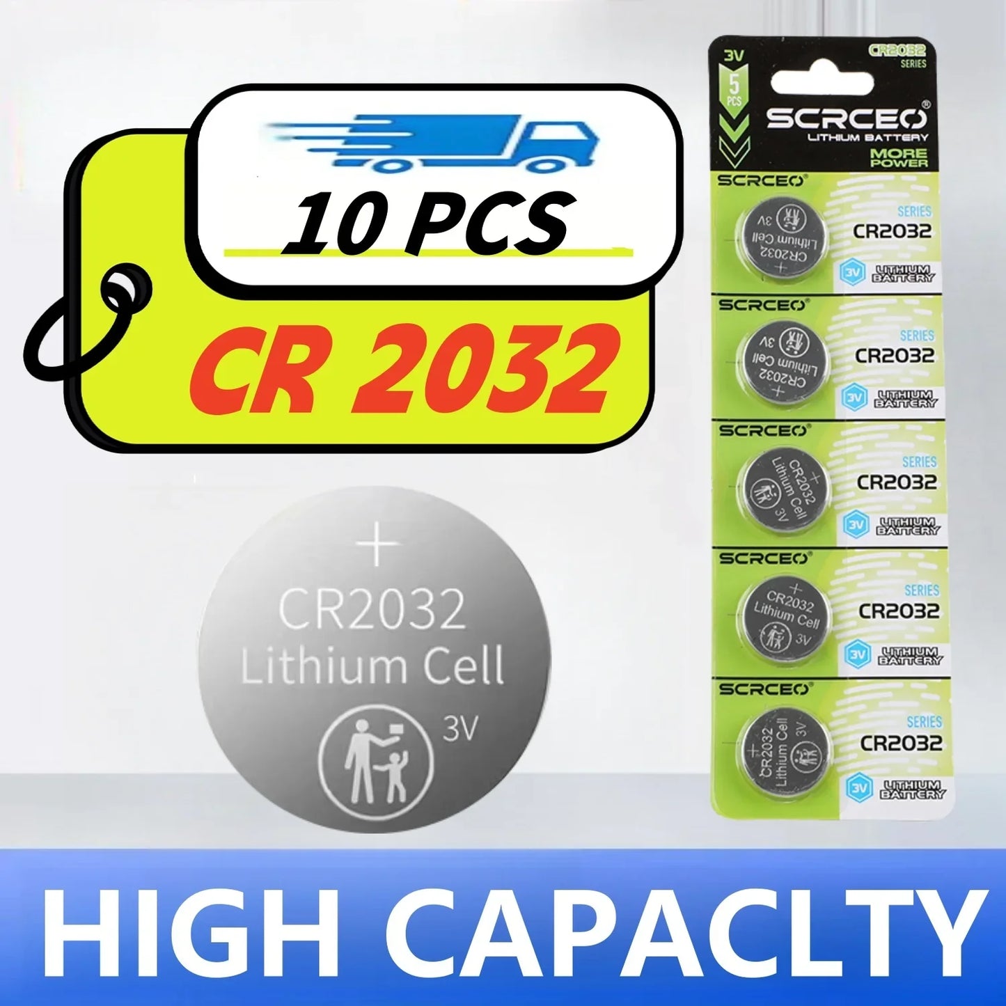 10PCS CR2032 Lithium Batteries – High-Capacity Button Cells for AirTag, Key FOBs, Watches, Calculators & More