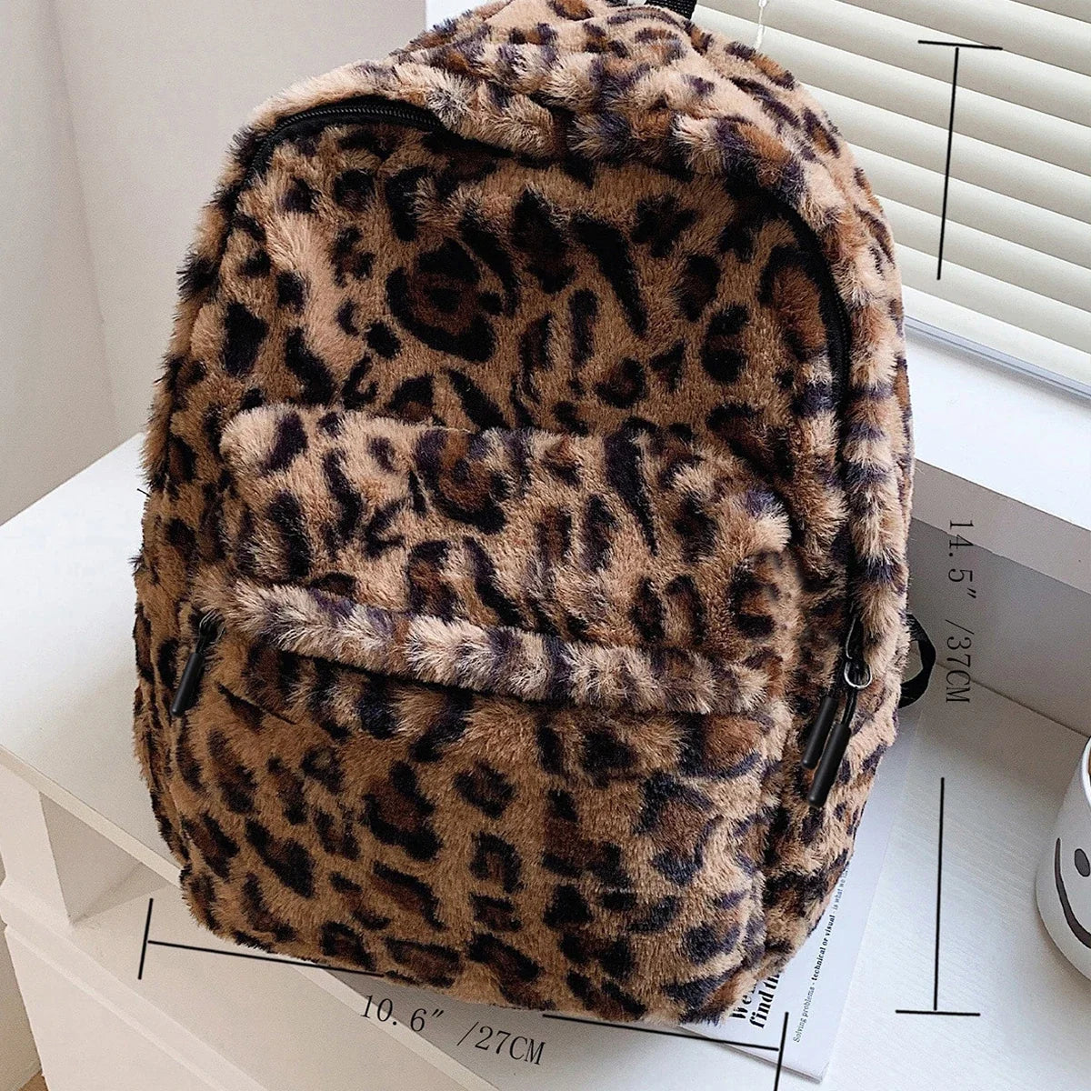 Women's Leopard Plush Backpack - Large Capacity Multi-Pocket Commuter Bag