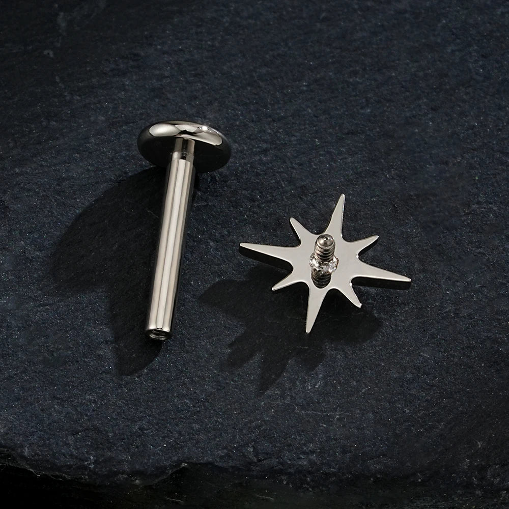 Right Grand ASTM F136 Titanium CZ North Star 16G Flat Back Earring – Tiny Starburst Helix, Cartilage & Earlobe Stud Piercing Jewelry