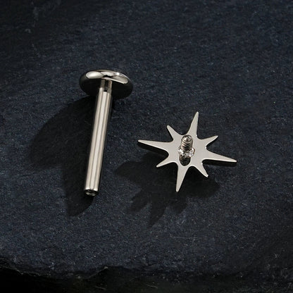 Right Grand ASTM F136 Titanium CZ North Star 16G Flat Back Earring – Tiny Starburst Helix, Cartilage & Earlobe Stud Piercing Jewelry