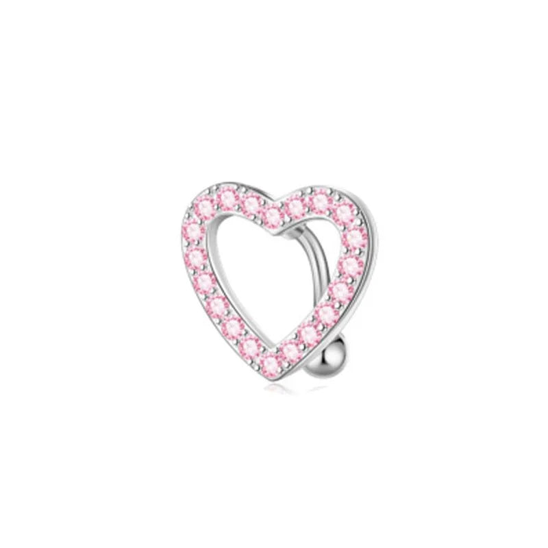 Pink Crown Belly Button Ring – Stainless Steel Heart Navel Piercing Barbell with Crystal for Women & Girls