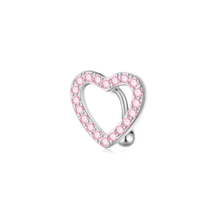 Pink Crown Belly Button Ring – Stainless Steel Heart Navel Piercing Barbell with Crystal for Women & Girls