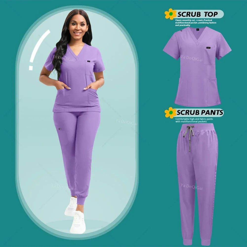 Women's Stretch Scrub Set - Nursing Uniform Top & Jogger Pants for Medical Work