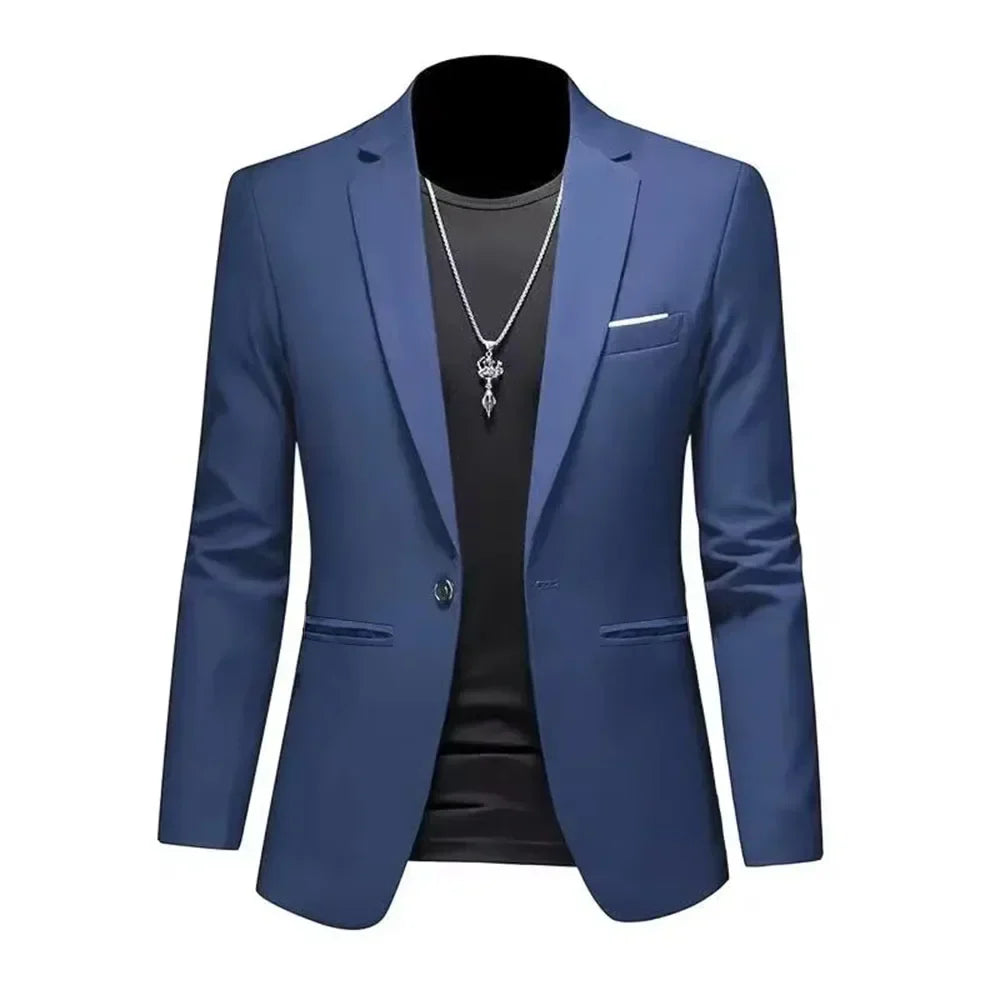 Men’s Casual Business Slim Fit Suit Jacket — Trendy Autumn Single-Button Formal Blouse, Non-Iron Solid Color