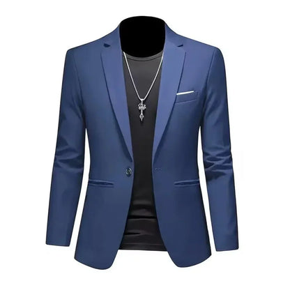 Men’s Casual Business Slim Fit Suit Jacket — Trendy Autumn Single-Button Formal Blouse, Non-Iron Solid Color