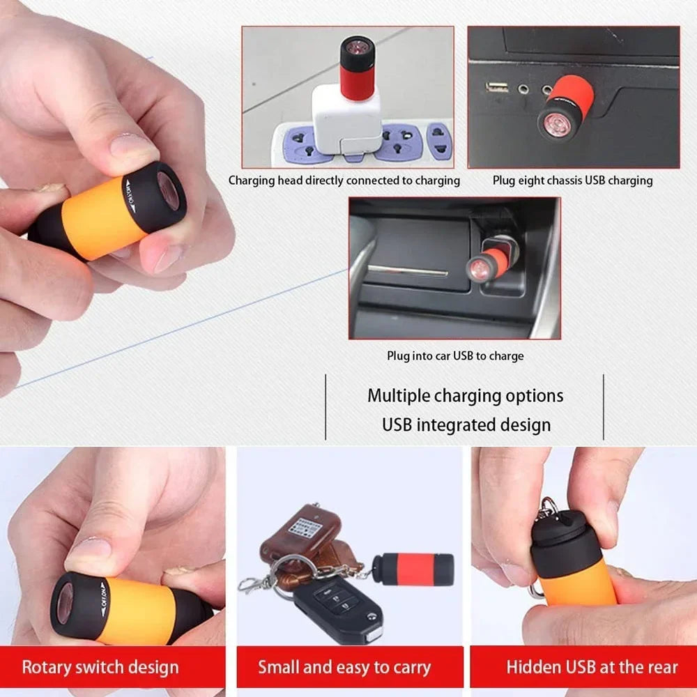 Mini Keychain Pocket Torch - USB Rechargeable LED Light, Waterproof Flashlight Lamp for EDC