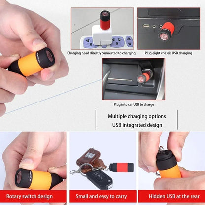 Mini Keychain Pocket Torch - USB Rechargeable LED Light, Waterproof Flashlight Lamp for EDC