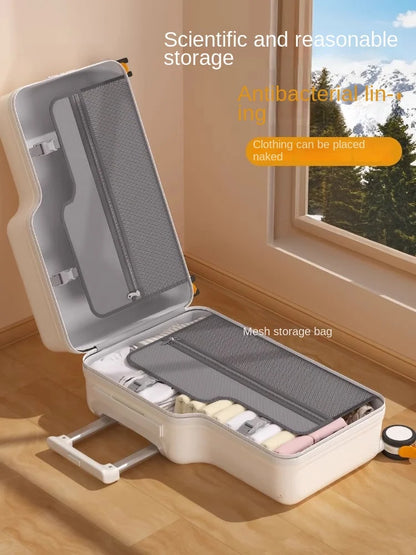 18-Inch Foldable Kids Suitcase with Seat – Lightweight PC Luggage for Boys & Girls, Compact Travel Pedal Boarding Case