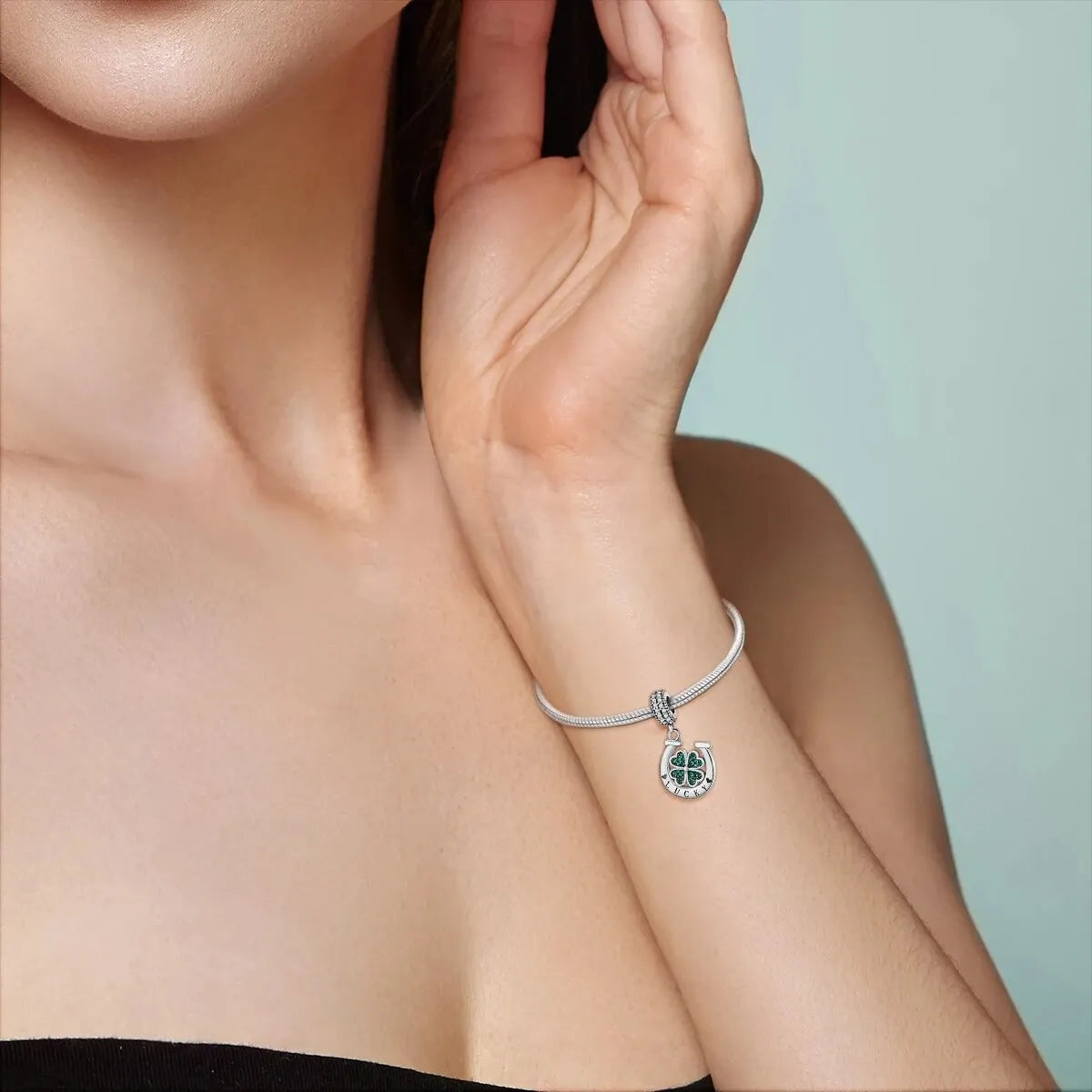 MULA Silver-Plated Sunflower & Four-Leaf Clover Dangle Charms - DIY 3MM Snake Chain Bracelet