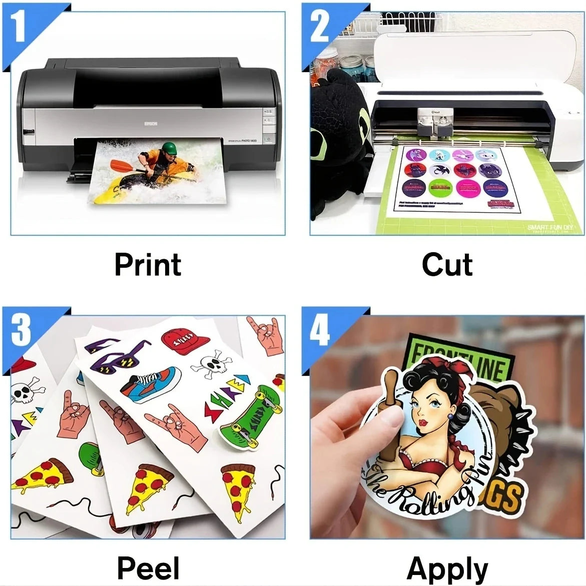 20 Sheets Printable Vinyl Sticker Paper: Glossy White Matte for Inkjet & Laser Printers - Waterproof Decal Paper, Self-Adhesive, 8.5x11 Inches