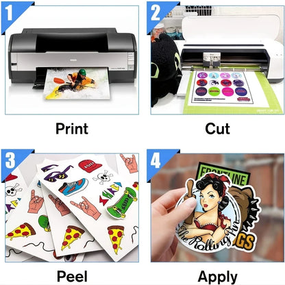 20 Sheets Printable Vinyl Sticker Paper: Glossy White Matte for Inkjet & Laser Printers - Waterproof Decal Paper, Self-Adhesive, 8.5x11 Inches