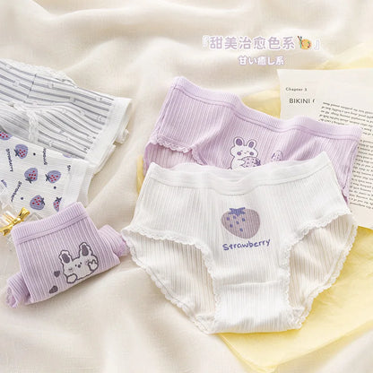 5-Piece Cotton Panties Set – Strawberry Bear Cartoon Girls’ Briefs, Sexy Women’s Underwear & Lingerie