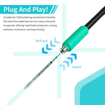 HZY C210 Series Soldering Iron Tips - Replacement Welding Heads for JBC, Sugon T26 & T3602 Stations