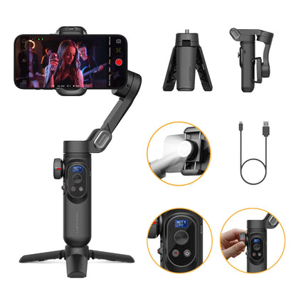 AOCHUAN Smart XPro 3-Axis Gimbal Stabilizer – Smartphone Video Stabilizer for iPhone & Android with Fill Light Effect