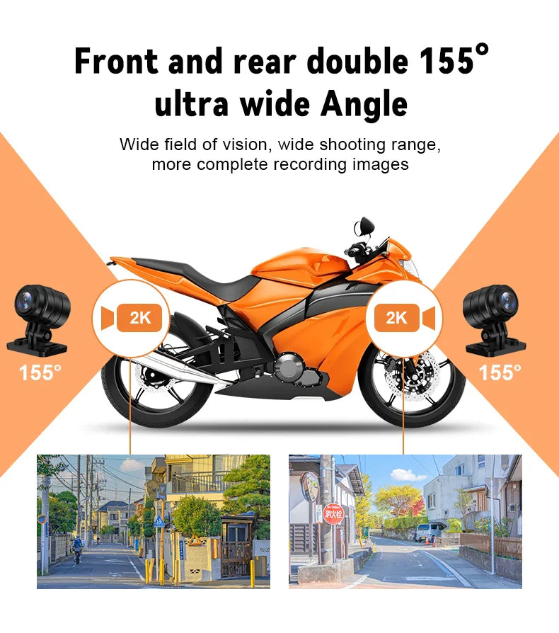 Motorcycle 2K Front & Rear DVR Dash Cam – WiFi GPS, Waterproof Full-Body Video Recorder Black Box