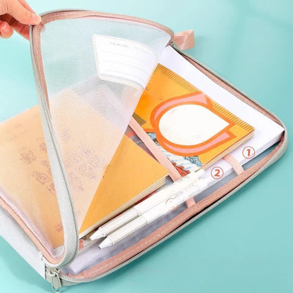 A4 Double Layer Mesh Zipper Storage Bag – Large Capacity Stationery Organizer Folder for School and Office Supplies