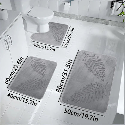 3Pcs Anti-Slip Bath Rug Set – Non-Slip Quick Dry Absorbent Bathroom Mat, Machine Washable Shower Carpet for Home