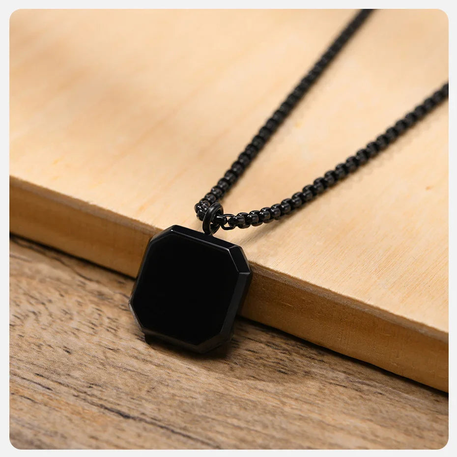 Vnox Stylish Men's Square Natural Stone Necklace - Stainless Steel Geometric Polygon Pendant, Casual Punk Jewelry Gift