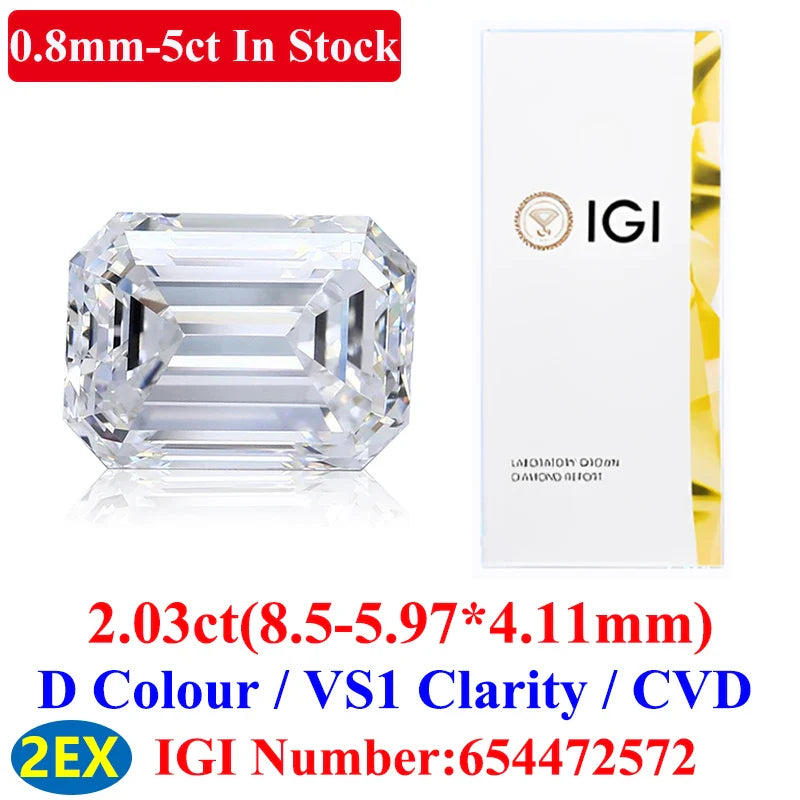 0.1–5CT Super White Lab-Grown Diamond Loose — IGI/GIA Certified, HPHT & CVD, DEFG VVS-SI, Diamond Tester Approved for Wedding Jewelry