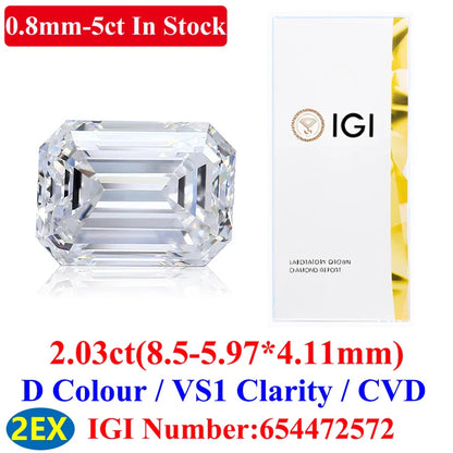 0.1–5CT Super White Lab-Grown Diamond Loose — IGI/GIA Certified, HPHT & CVD, DEFG VVS-SI, Diamond Tester Approved for Wedding Jewelry