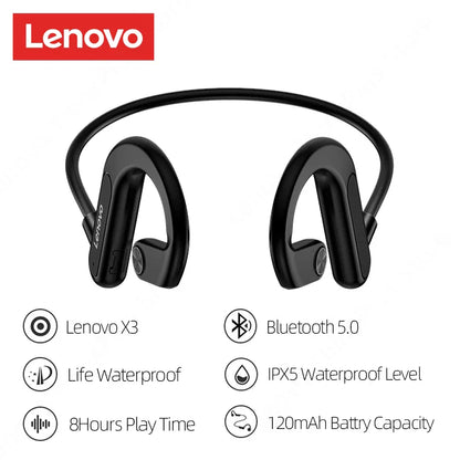 Lenovo X3 Pro Bone Conduction Earphones – Wireless Bluetooth HiFi Ear-Hook Headset with Mic, Waterproof Earbuds