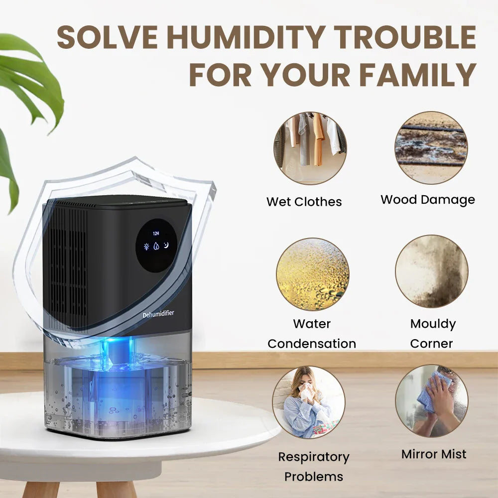 Portable Dehumidifier – 35oz Capacity, Silent Operation, Colorful Lights & Timer Switch for Home & Bedroom