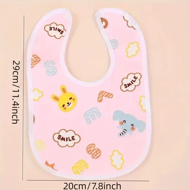 5PCS Baby Cartoon Snap Bibs - Super Soft Waterproof Crystal Velvet Newborn Feeding & Saliva Towels