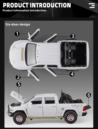 1:32 RAM Pickup Truck Alloy Model – Sound, Light & Spring-Back Action Toy for Kids’ Adventure Play
