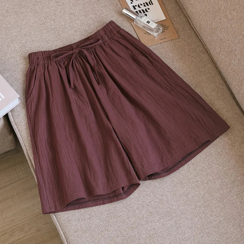 2024 Women’s High Waist Cotton Summer Shorts with Pockets – Casual Loose Fit Soft Cool Shorts for Girls