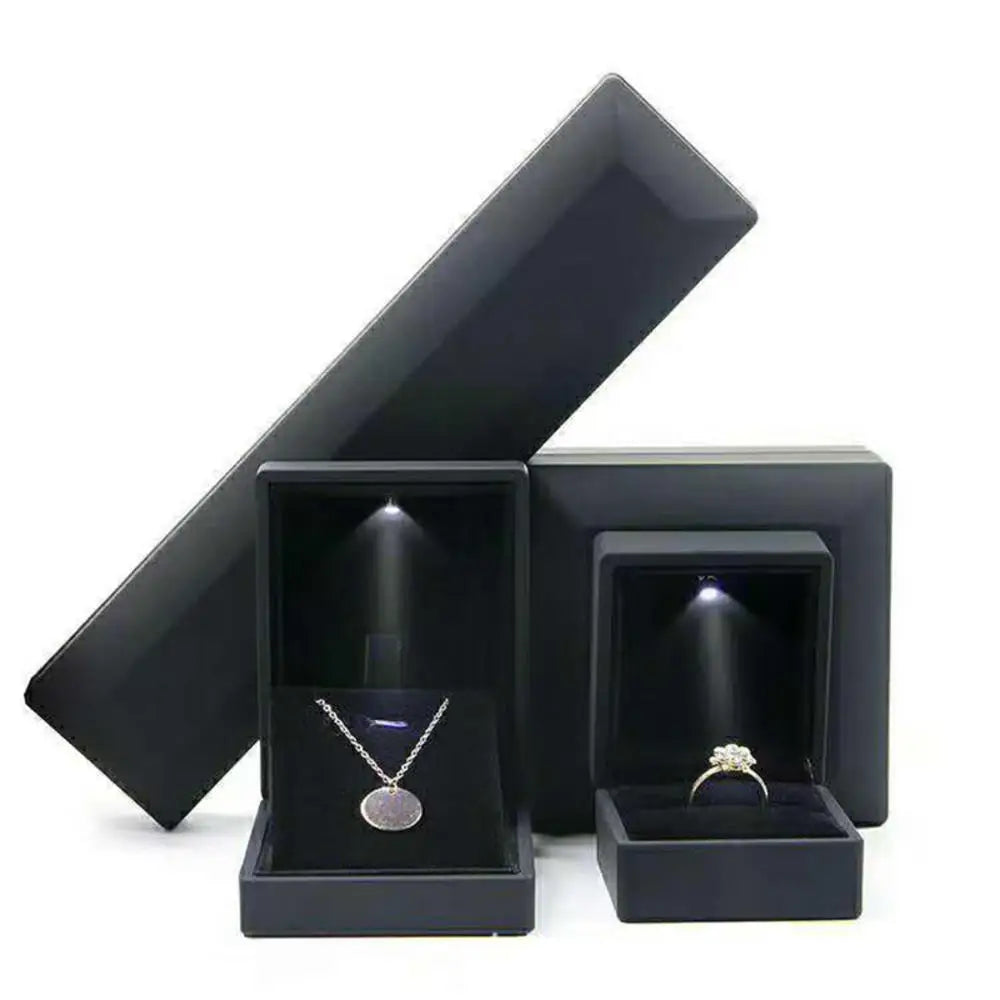LED Jewelry Ring & Necklace Box — Luxury Velvet Display Case with Light for Engagement, Proposal & Wedding Gifts